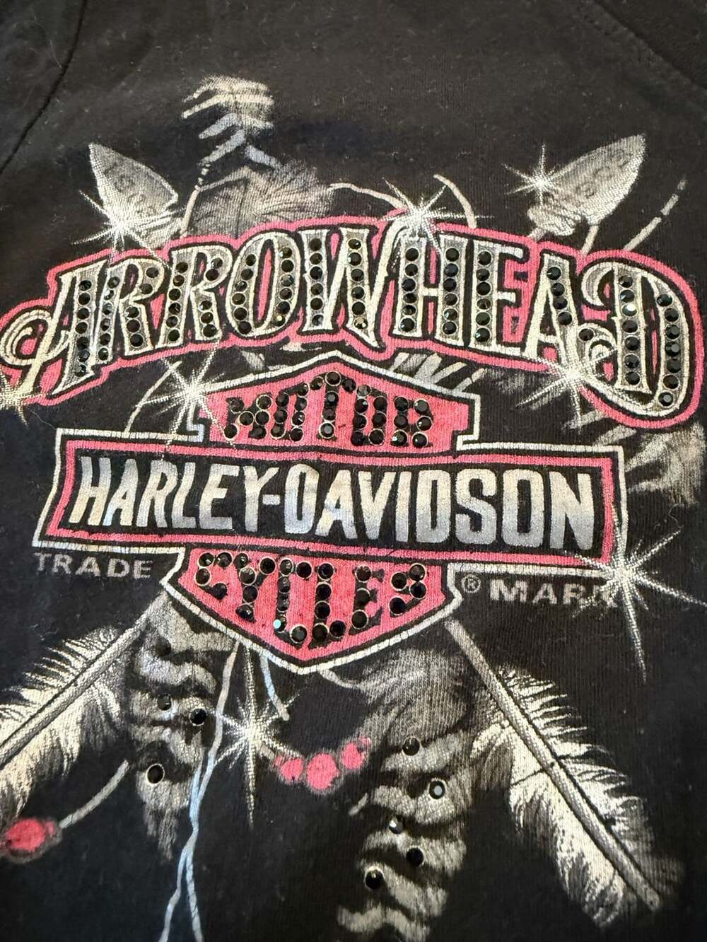 Harley-Davidson Arrowhead Peoria Arizona Rhinestone V-Neck Black Women's L - Picture 2 of 8